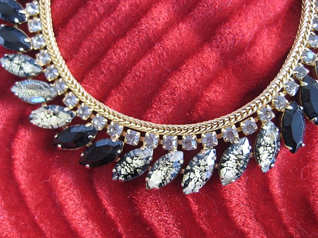 Hobe Black Speckled Art Glass Rhinestone Necklace Hobe Black Speckled Art Glass Rhinestone Necklace