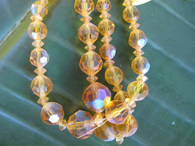 Amber-Colored Aurora Borealis Crystal Bead Necklace Amber-Colored Aurora Borealis Crystal Bead Necklace
