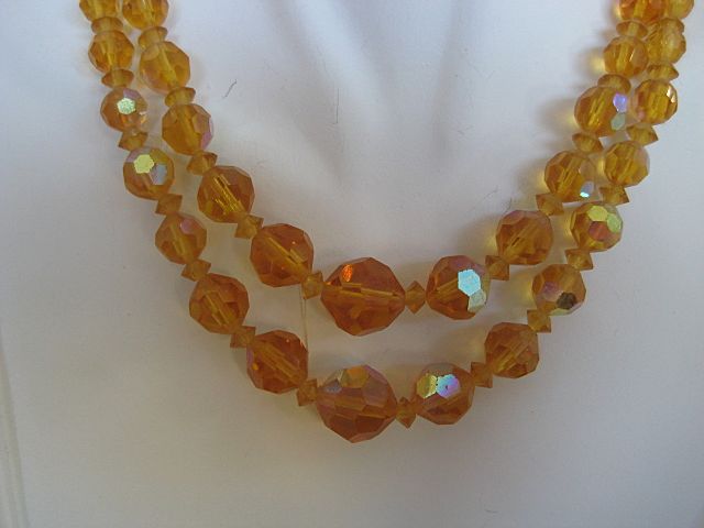 Amber-Colored Aurora Borealis Crystal Bead Necklace Amber-Colored Aurora Borealis Crystal Bead Necklace