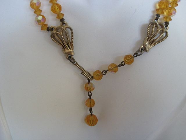 Amber-Colored Aurora Borealis Crystal Bead Necklace Amber-Colored Aurora Borealis Crystal Bead Necklace