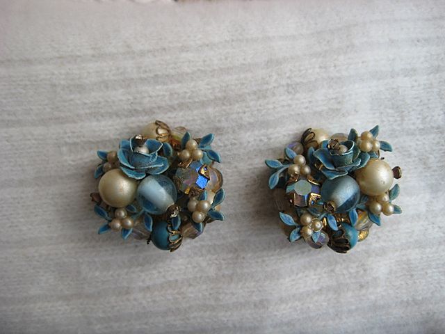 Ornate Blue Enamel White Faux Pearl Earrings Ornate Blue Enamel White Faux Pearl Earrings