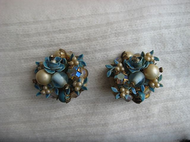 Ornate Blue Enamel White Faux Pearl Earrings Ornate Blue Enamel White Faux Pearl Earrings