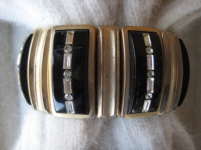 Retro Black Lucite Baguette Rhinestone Bracelet Retro Black Lucite Baguette Rhinestone Bracelet