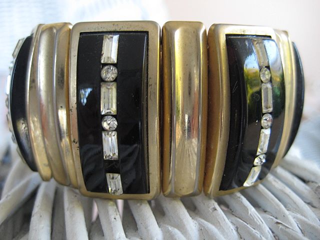 Retro Black Lucite Baguette Rhinestone Bracelet Retro Black Lucite Baguette Rhinestone Bracelet