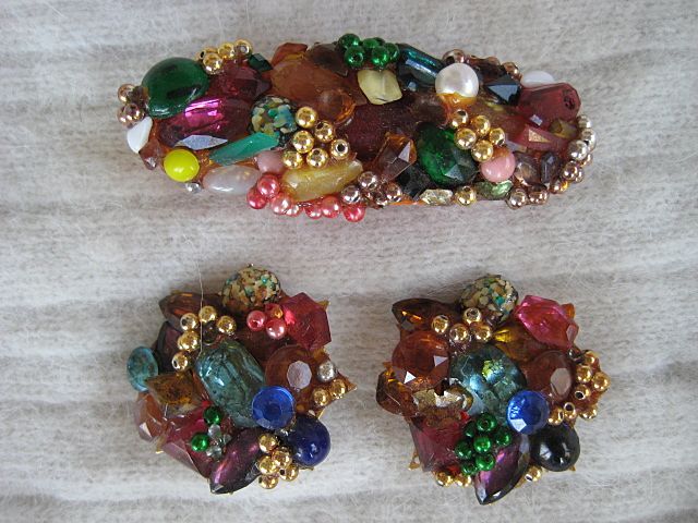Hand Made Vintage Rhinestone Barrett and Earrings Hand Made Vintage Rhinestone Barrett and Earrings