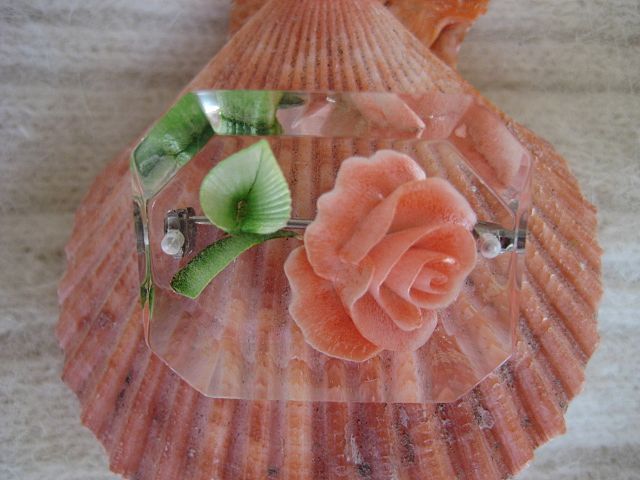 Lucite Peach Rose Brooch Lucite Peach Rose Brooch
