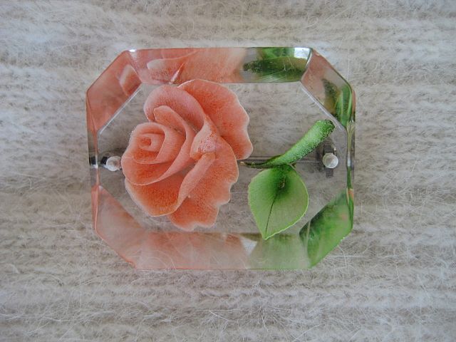 Lucite Peach Rose Brooch Lucite Peach Rose Brooch