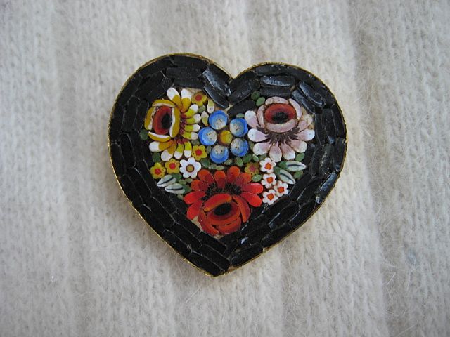 Italian Floral Mosaic Heart Brooch Italian Floral Mosaic Heart Brooch