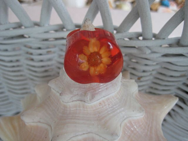 Red Lucite Flower Heart Ring Red Lucite Flower Heart Ring