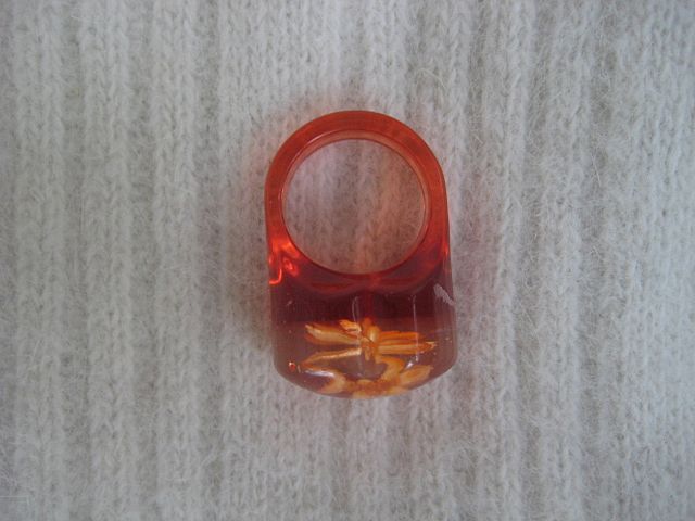 Red Lucite Flower Heart Ring Red Lucite Flower Heart Ring