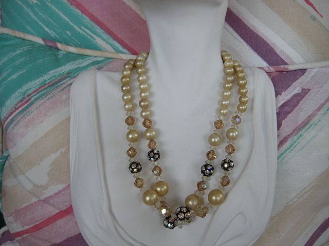 Champagne Colored Faux Pearl Rhinestone Rondelle Necklace Champagne Colored Faux Pearl Rhinestone Rondelle Necklace