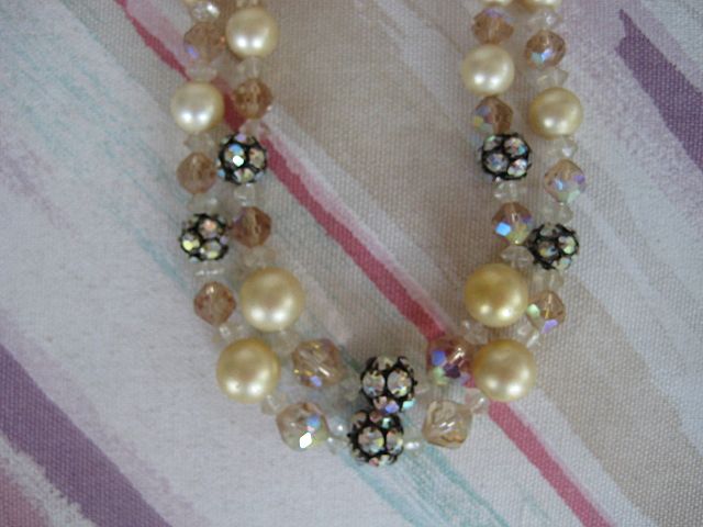 Champagne Colored Faux Pearl Rhinestone Rondelle Necklace Champagne Colored Faux Pearl Rhinestone Rondelle Necklace