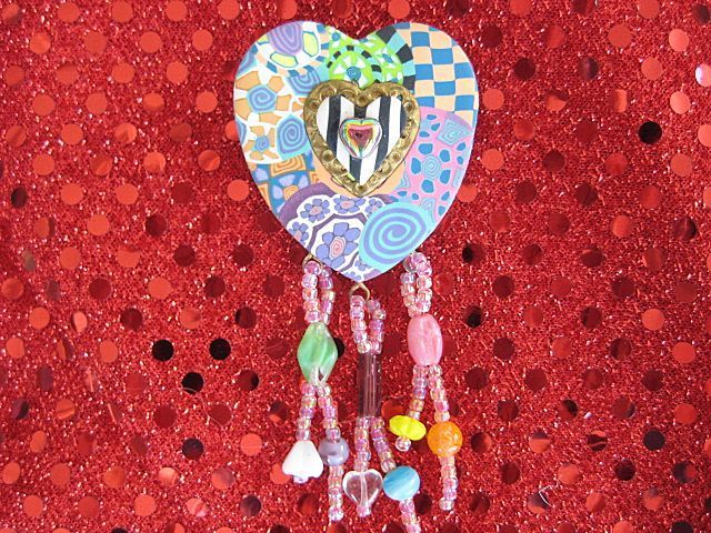 Sculpted Hand Painted Beaded Heart Pin Sculpted Hand Painted Beaded Heart Pin