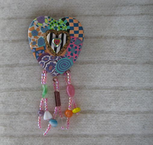 Sculpted Hand Painted Beaded Heart Pin Sculpted Hand Painted Beaded Heart Pin