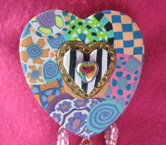 Sculpted Hand Painted Beaded Heart Pin Sculpted Hand Painted Beaded Heart Pin