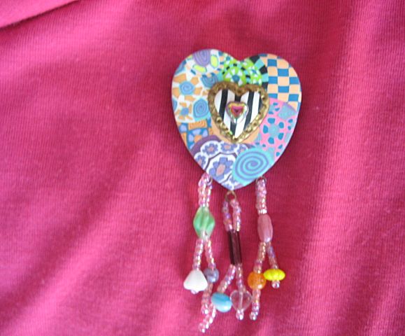 Sculpted Hand Painted Beaded Heart Pin Sculpted Hand Painted Beaded Heart Pin