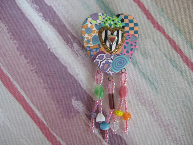 Sculpted Hand Painted Beaded Heart Pin Sculpted Hand Painted Beaded Heart Pin
