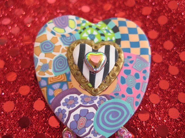 Sculpted Hand Painted Beaded Heart Pin Sculpted Hand Painted Beaded Heart Pin