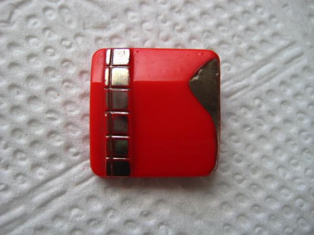 Vintage Red Glass Button with Silver Lustre Vintage Red Glass Button with Silver Lustre