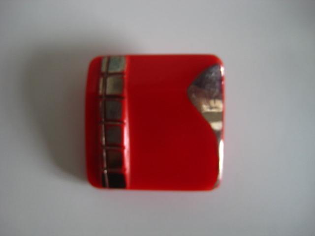 Vintage Red Glass Button with Silver Lustre Vintage Red Glass Button with Silver Lustre