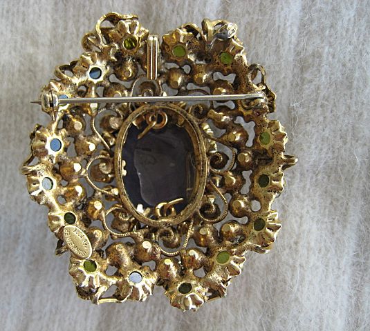 Schreiner Book Piece Purple Cabochon Rhinestone Pendant Brooch Schreiner Book Piece Purple Cabochon Rhinestone Pendant Brooch