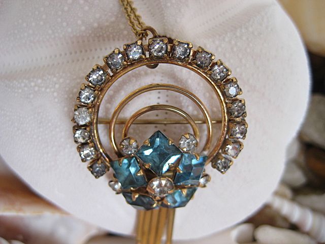 M&S 12K G.F. Blue Rhinestone Necklace Earrings Pendant M&S 12K G.F. Blue Rhinestone Necklace Earrings Pendant