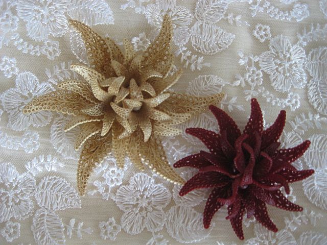 Old Plastic Floral Cream and Red Brooch Old Plastic Floral Cream and Red Brooch