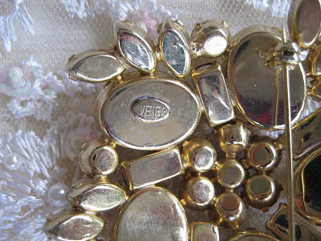 Weiss Topaz-Colored Rhinestone Frosted Celluloid AB Brooch Weiss Topaz-Colored Rhinestone Frosted Celluloid AB Brooch