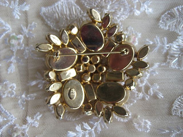 Weiss Topaz-Colored Rhinestone Frosted Celluloid AB Brooch Weiss Topaz-Colored Rhinestone Frosted Celluloid AB Brooch