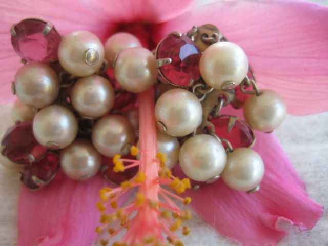 Pink Crystal Simulated Pearl Clip Earrings Pink Crystal Simulated Pearl Clip Earrings