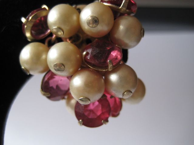 Pink Crystal Simulated Pearl Clip Earrings Pink Crystal Simulated Pearl Clip Earrings