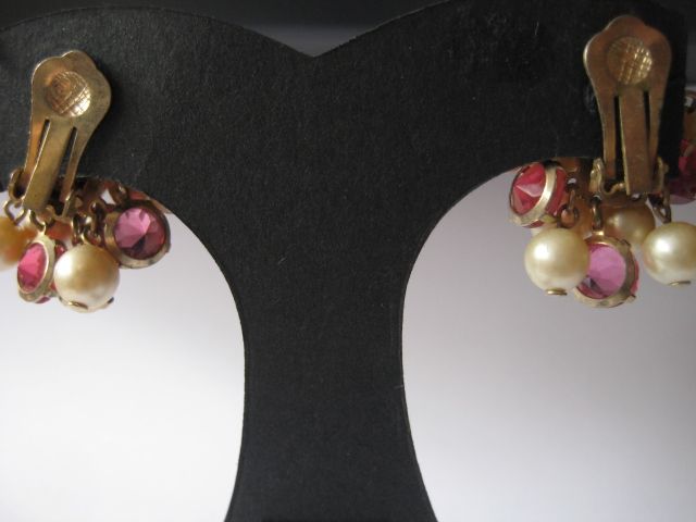 Pink Crystal Simulated Pearl Clip Earrings Pink Crystal Simulated Pearl Clip Earrings