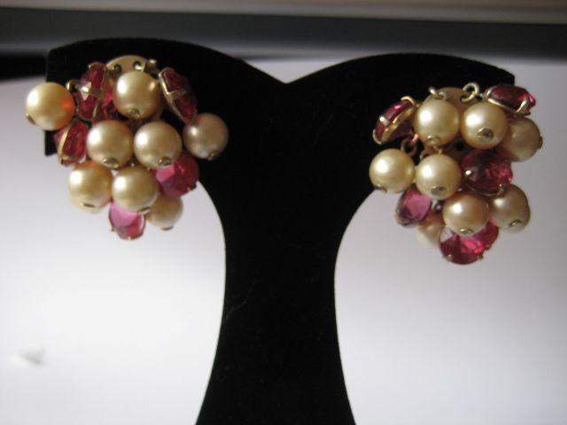 Pink Crystal Simulated Pearl Clip Earrings Pink Crystal Simulated Pearl Clip Earrings