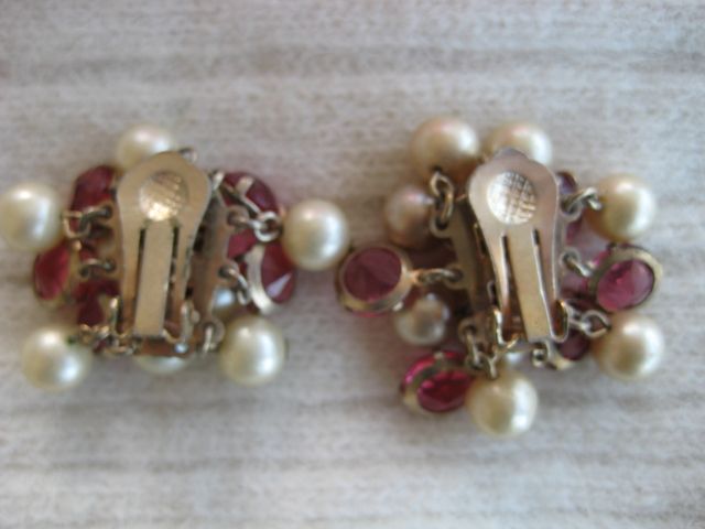 Pink Crystal Simulated Pearl Clip Earrings Pink Crystal Simulated Pearl Clip Earrings