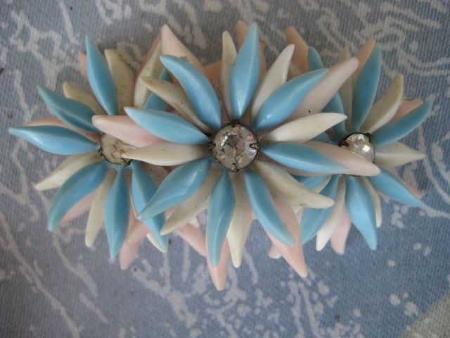 Older Pink Blue White Plastic Rhinestone Flower Earrings Older Pink Blue White Plastic Rhinestone Flower Earrings