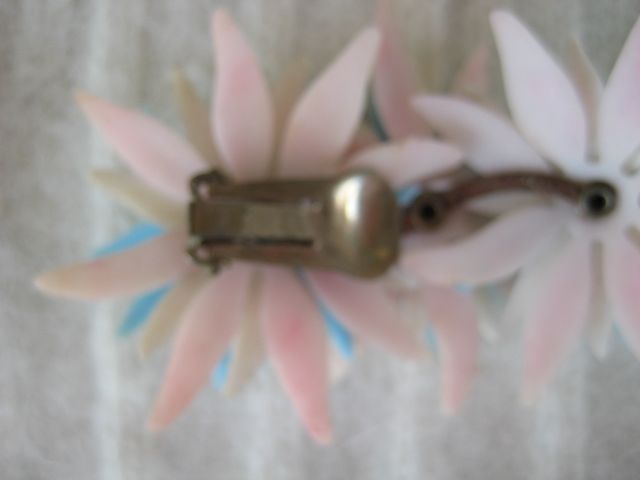 Older Pink Blue White Plastic Rhinestone Flower Earrings Older Pink Blue White Plastic Rhinestone Flower Earrings