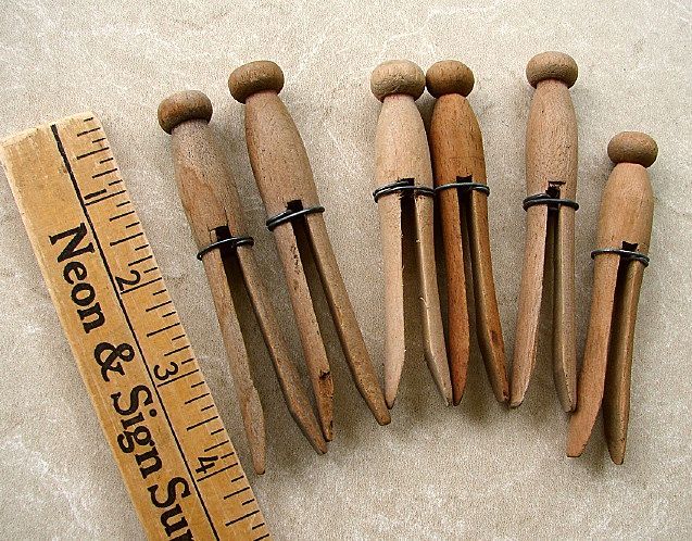 Group of SIX Wooden Granny's Washday Clothespins ~FREE USA SHIPPING Group of SIX Wooden Granny's Washday Clothespins ~FREE USA SHIPPING