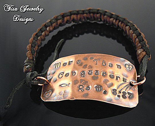 MORE THAN CONQUERORS – Hand-forged, stamped copper Scripture bracelet MORE THAN CONQUERORS – Hand-forged, stamped copper Scripture bracelet