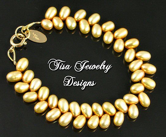 HONEY & GOLD – Lovely bracelet of honey freshwater cultured pearls and 14 KT gold HONEY & GOLD – Lovely bracelet of honey freshwater cultured pearls and 14 KT gold