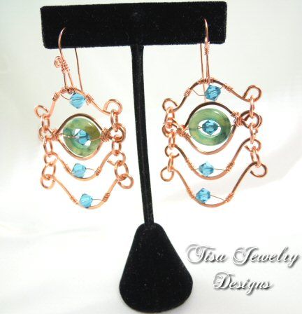 Hand-forged copper & indicolite Swarovski crystal earrings Hand-forged copper & indicolite Swarovski crystal earrings