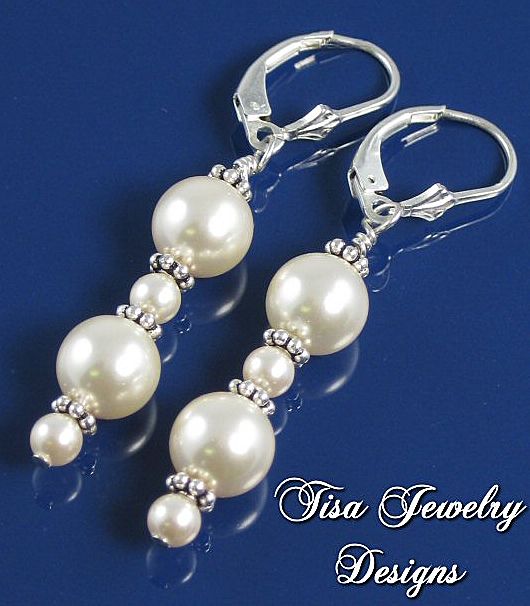 SHANNON EARRINGS–Swarovski crystal crème rose simulated pearls with sterling silver SHANNON EARRINGS–Swarovski crystal crème rose simulated pearls with sterling silver