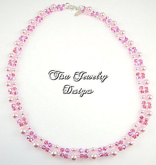 SCINTILLATING NECKLACE - Rose-colored Swarovski crystal pearls and crystals SCINTILLATING NECKLACE - Rose-colored Swarovski crystal pearls and crystals