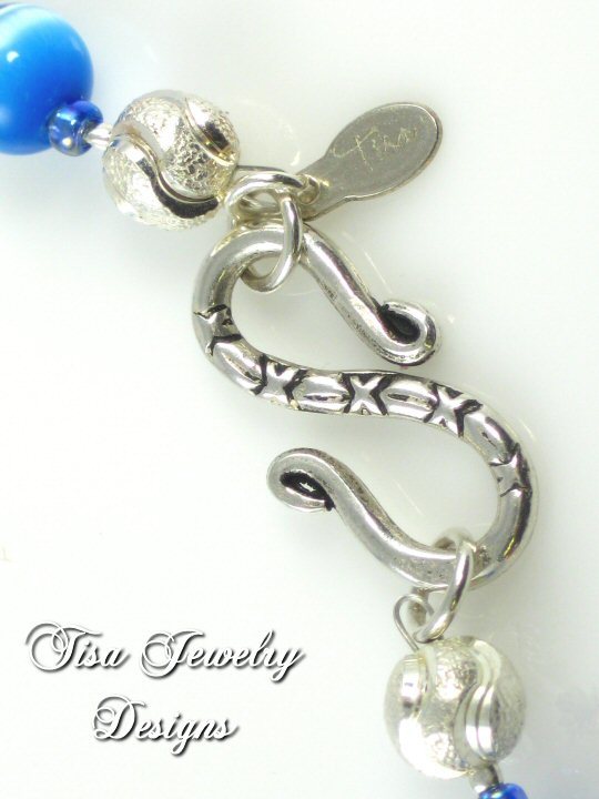HOPE – Cross and necklace of chalcedony, cat's eye and sterling silver beads HOPE – Cross and necklace of chalcedony, cat's eye and sterling silver beads