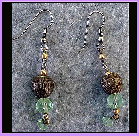 Spun Gold Bullion Earrings & Crystal Beads Victorian Style Spun Gold Bullion Earrings & Crystal Beads Victorian Style