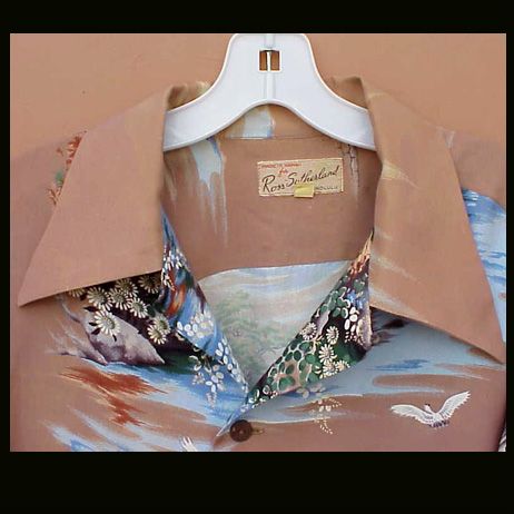 Rare 1940s Hawaiian Shirt Ross Sutherland Long Sleeve Size Large Rare 1940s Hawaiian Shirt Ross Sutherland Long Sleeve Size Large