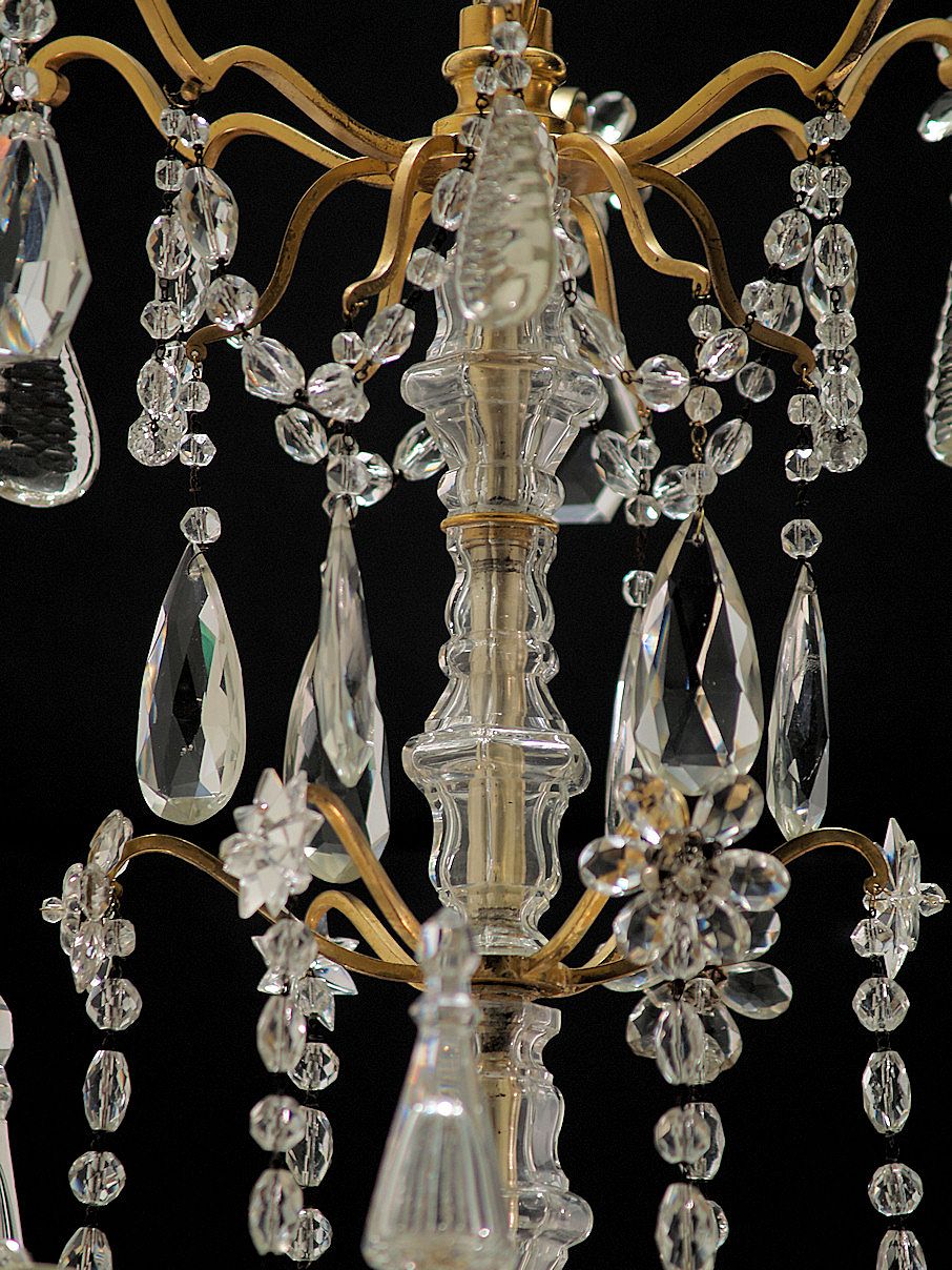 Antique 6-Light French Gilt Brass & Crystal Chandelier Antique 6-Light French Gilt Brass & Crystal Chandelier