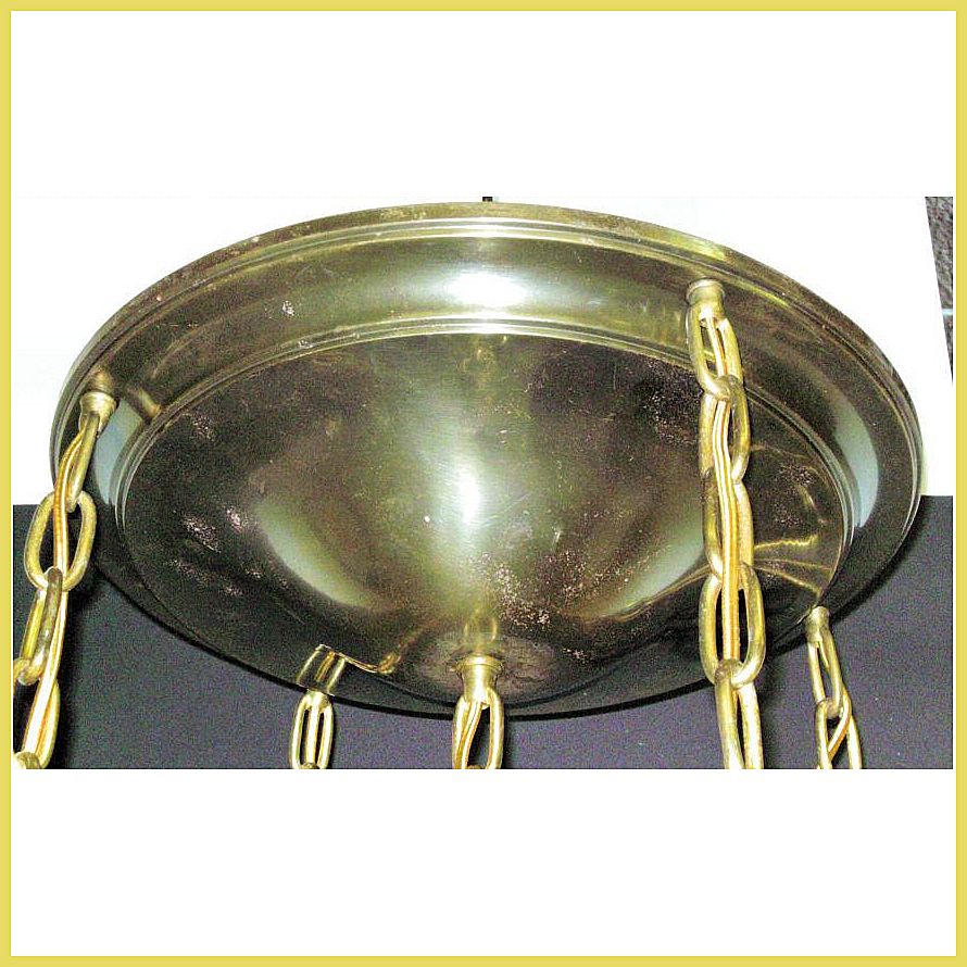 Vintage Flush Mount Brass Shower Fixture - 5 Original Etched Shades Vintage Flush Mount Brass Shower Fixture - 5 Original Etched Shades