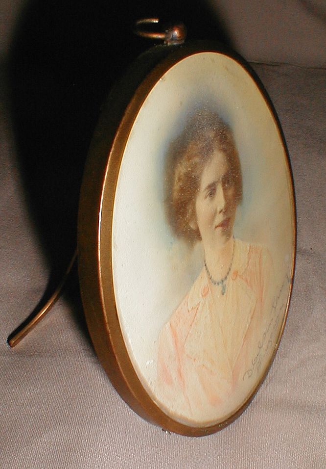 Oval Brass Table Top Frame w/ Hand Tinted Photograph, Signed Oval Brass Table Top Frame w/ Hand Tinted Photograph, Signed