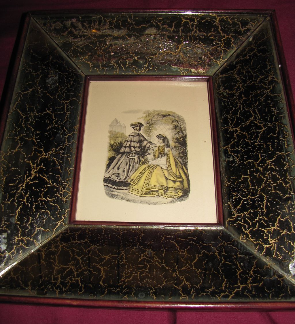 Set of 4 Mirrored Frames with Fashion Prints, Paul L. Baruch Set of 4 Mirrored Frames with Fashion Prints, Paul L. Baruch