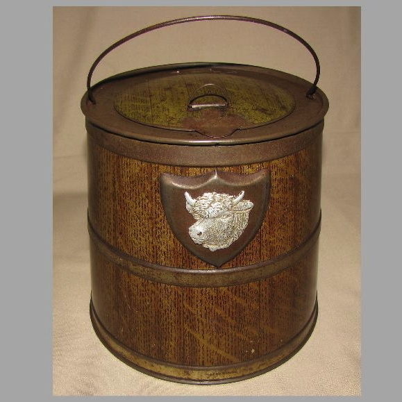 Outstanding Early 1900's Colman's Bull's Head Mustard Tin, Barrel Outstanding Early 1900's Colman's Bull's Head Mustard Tin, Barrel